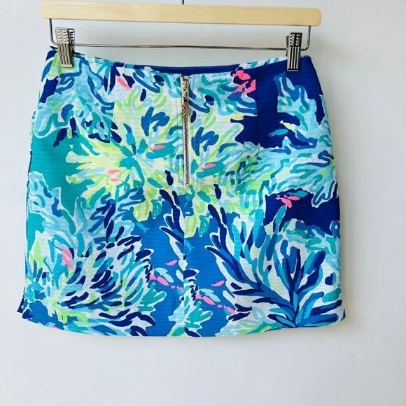 ❤️ Lilly Pulitzer Mari gold skort in blue coral prints Size 00 L38