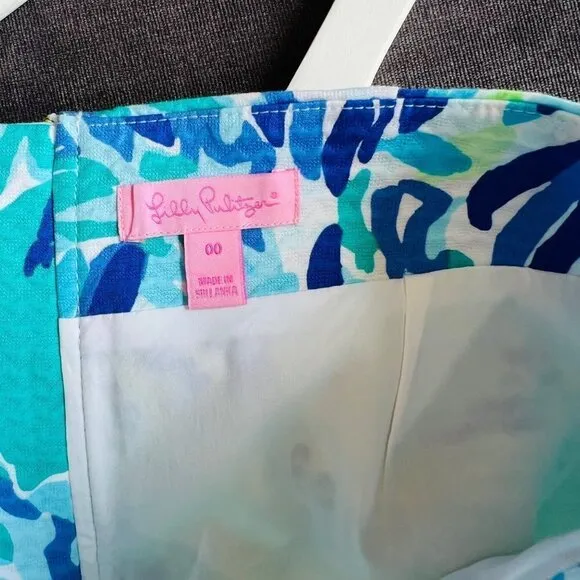 ❤️ Lilly Pulitzer Mari gold skort in blue coral prints Size 00 L38