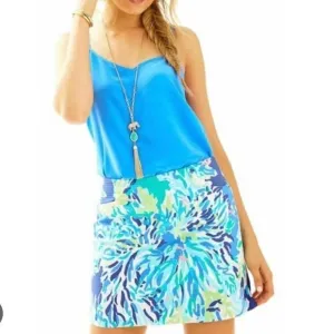 ❤️ Lilly Pulitzer Mari gold skort in blue coral prints Size 00 L38