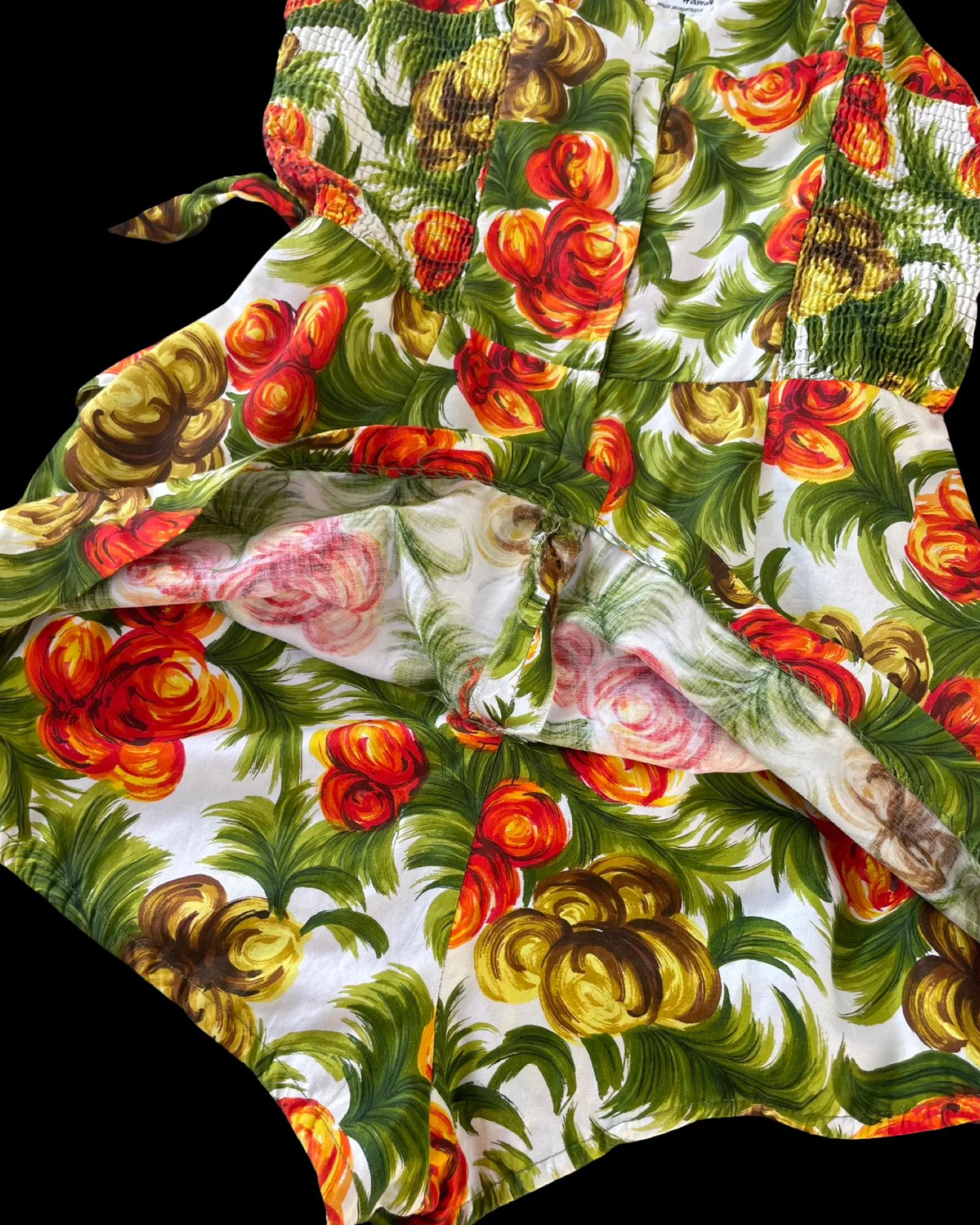1950s Hawaiian Floral Print Cotton Sarong Style Playsuit