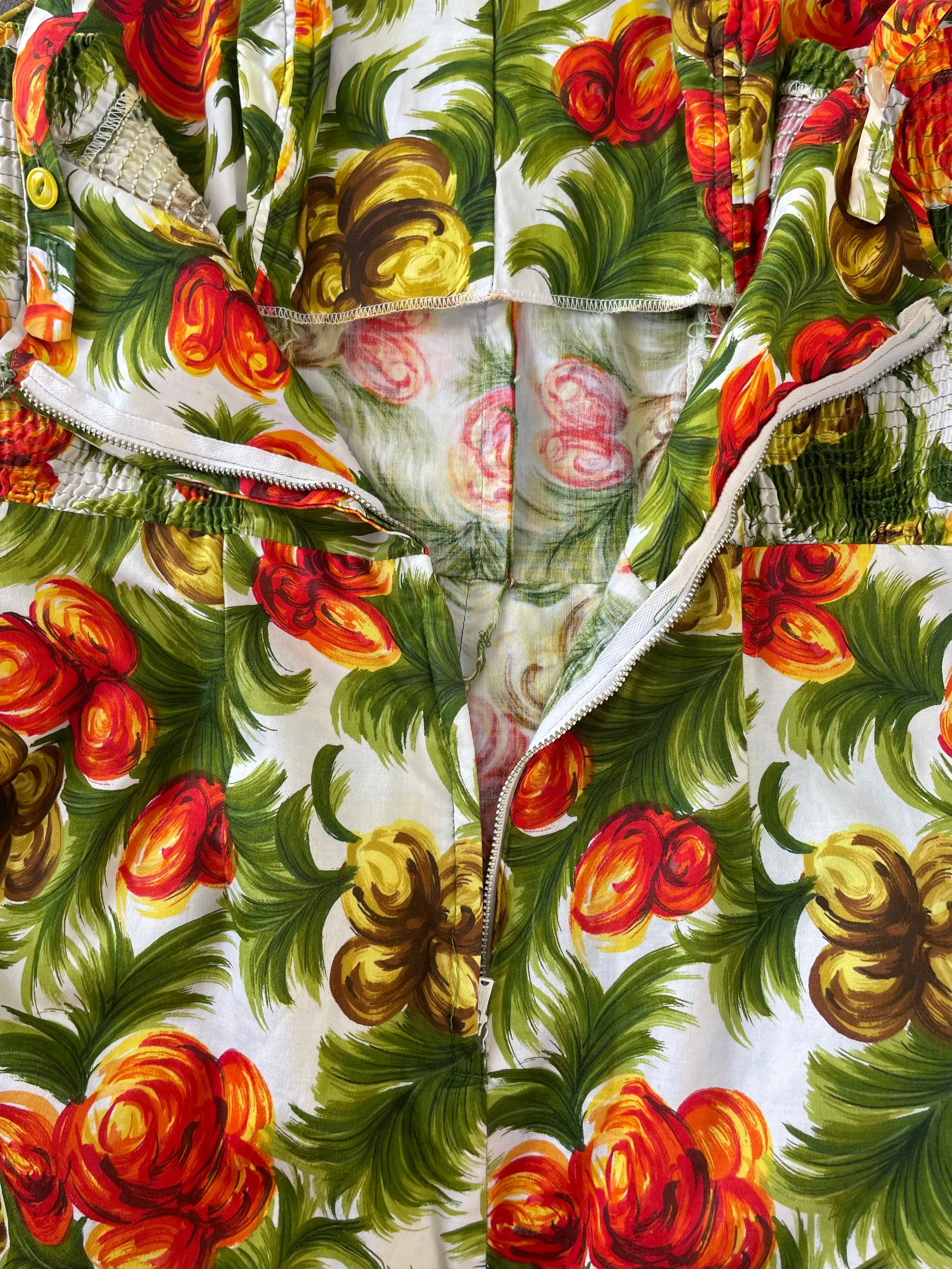 1950s Hawaiian Floral Print Cotton Sarong Style Playsuit