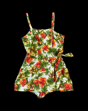 1950s Hawaiian Floral Print Cotton Sarong Style Playsuit