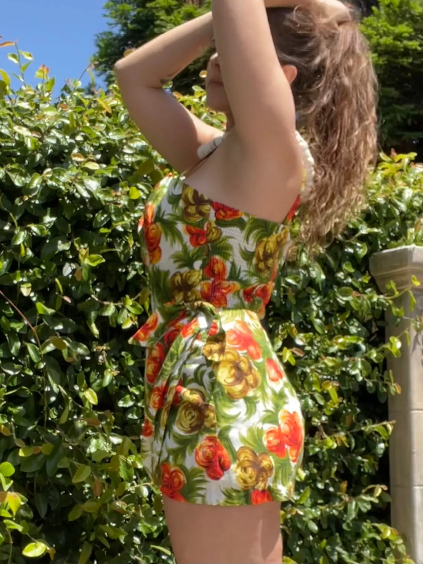 1950s Hawaiian Floral Print Cotton Sarong Style Playsuit