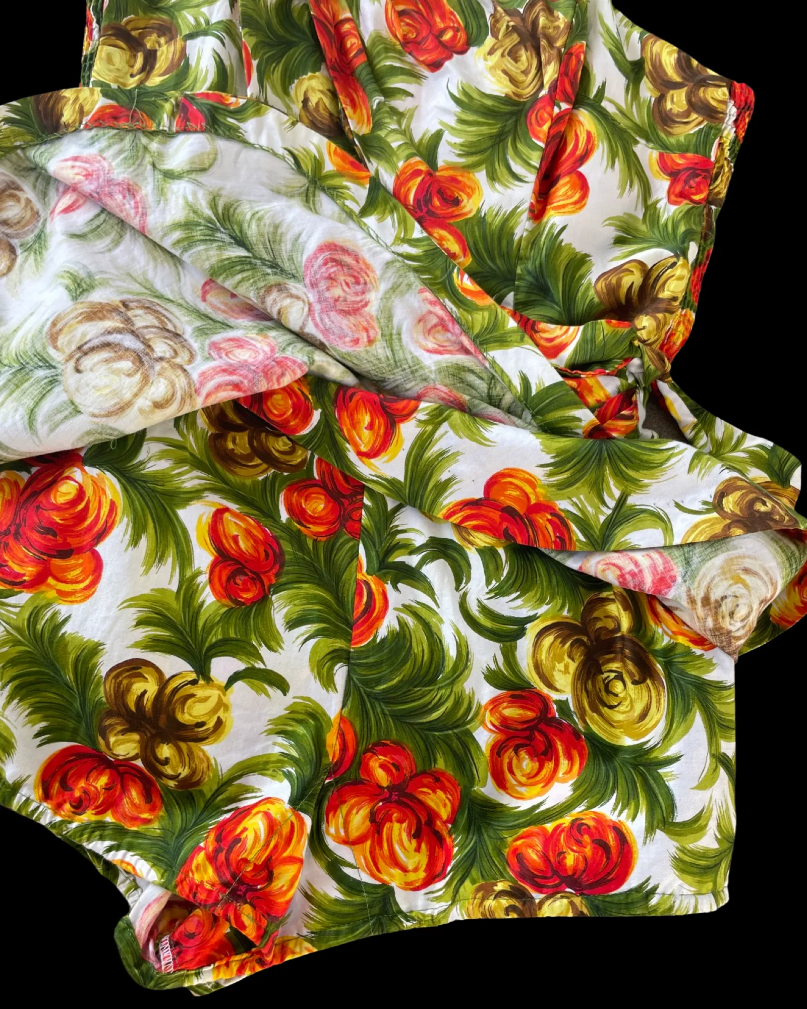 1950s Hawaiian Floral Print Cotton Sarong Style Playsuit