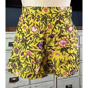 Anthropologie La Fuori Yellow Floral Embroidered Shorts XS