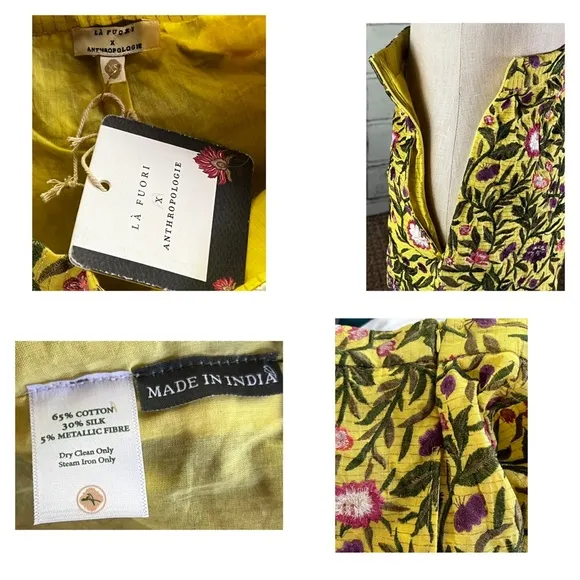 Anthropologie La Fuori Yellow Floral Embroidered Shorts XS