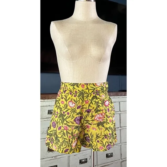 Anthropologie La Fuori Yellow Floral Embroidered Shorts XS