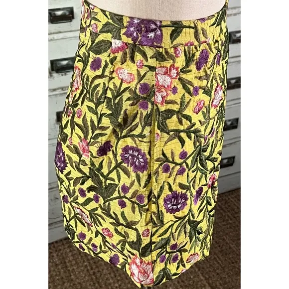 Anthropologie La Fuori Yellow Floral Embroidered Shorts XS