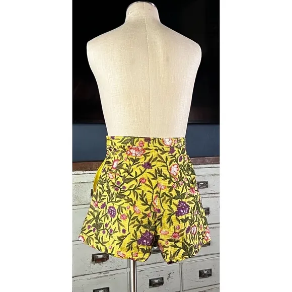 Anthropologie La Fuori Yellow Floral Embroidered Shorts XS
