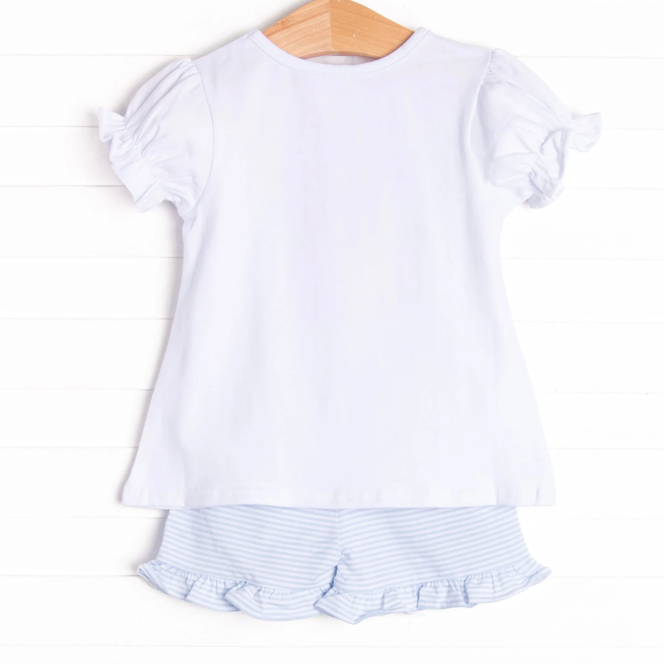 Basket of Blooms Applique Ruffle Short Set, Blue