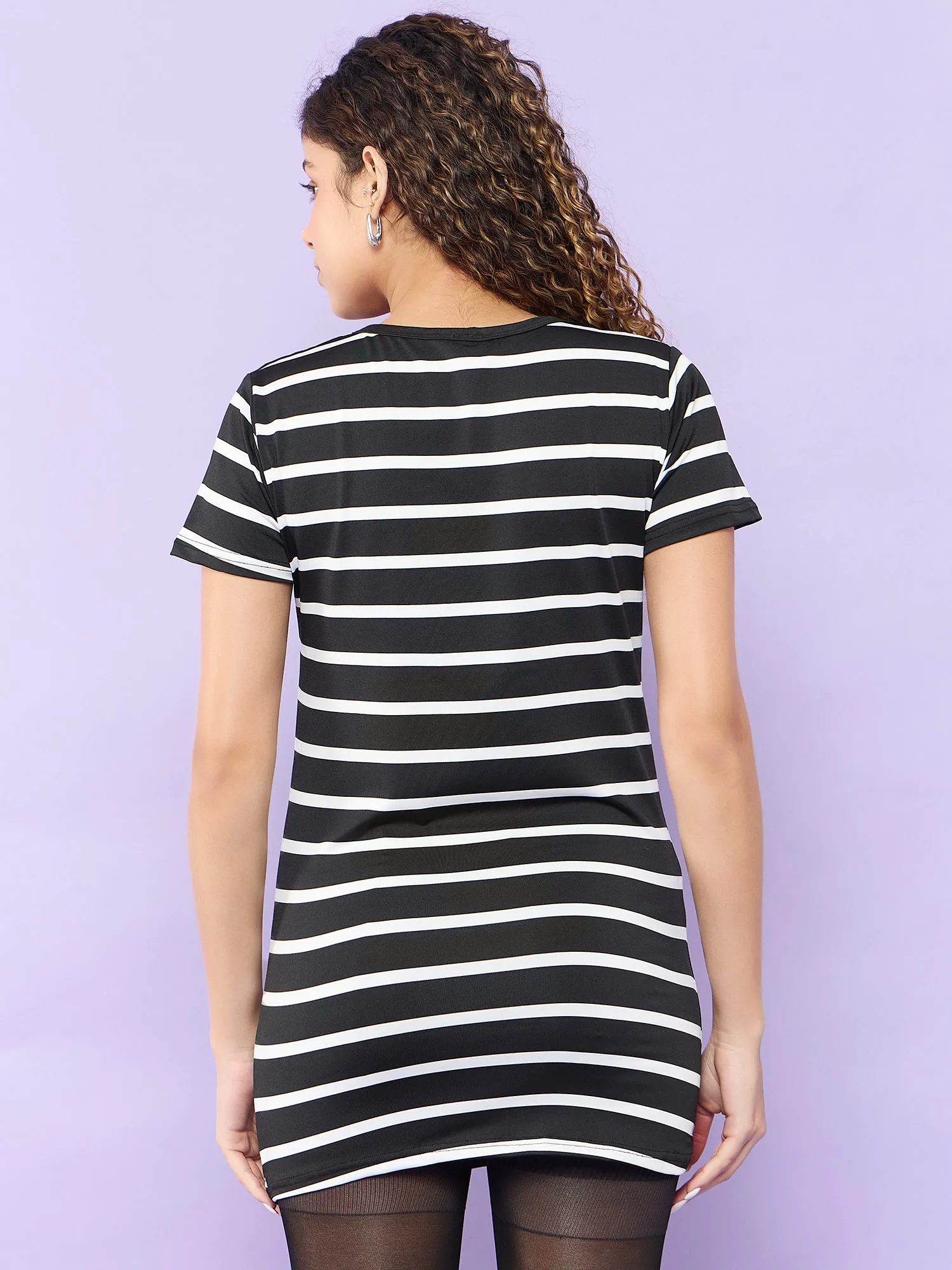 Black Longline Tee with White Stripes