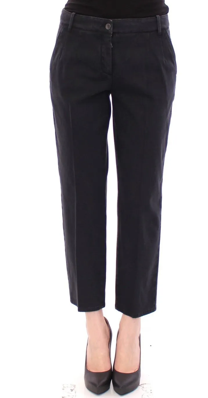 Blue Cotton Cropped Chinos Jeans Pants