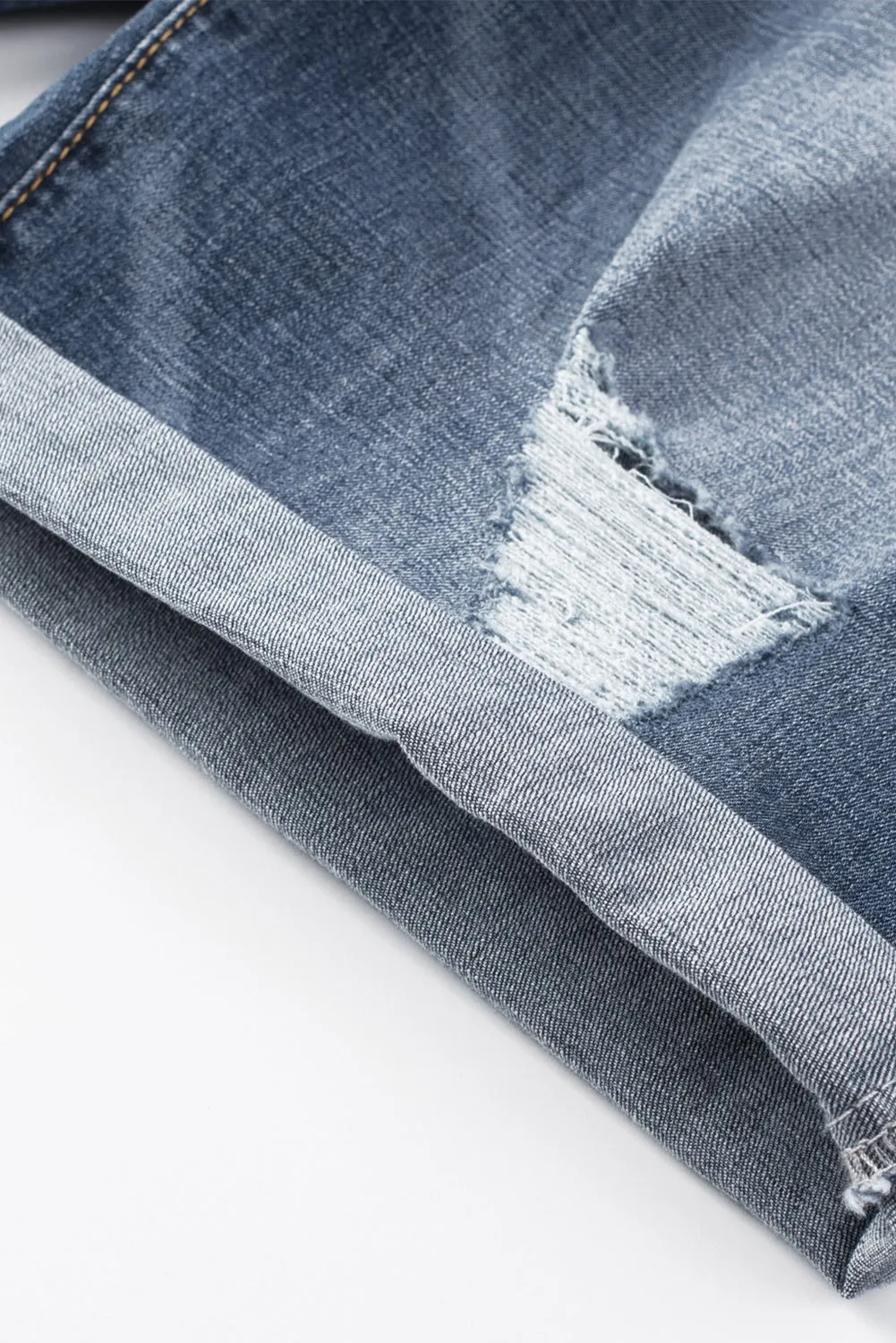 Blue Faith Over Fear Cross Print Distressed Men's Denim Shorts