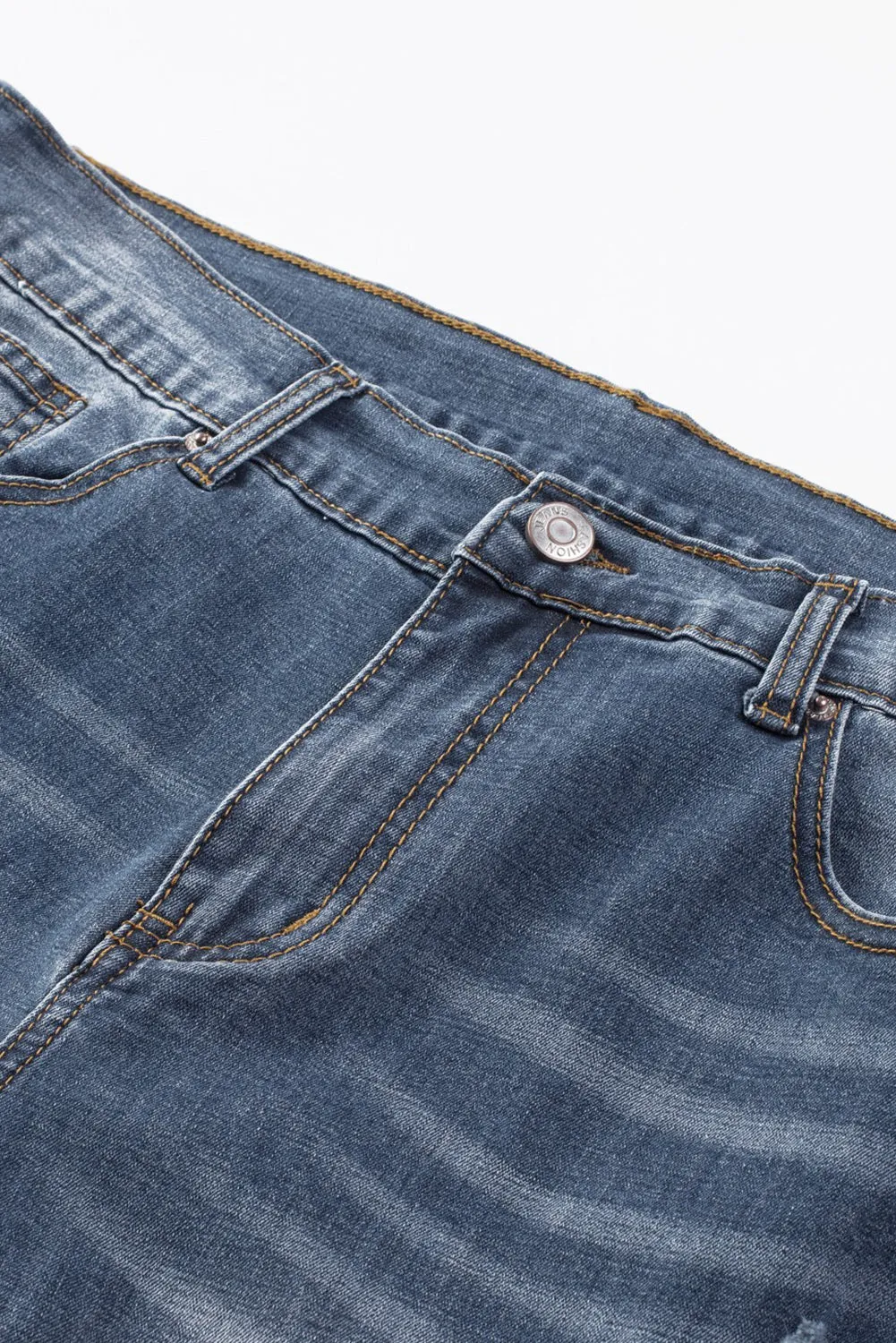 Blue Faith Over Fear Cross Print Distressed Men's Denim Shorts