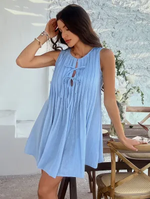 Blue Pleated Sleeveless Mini Dress