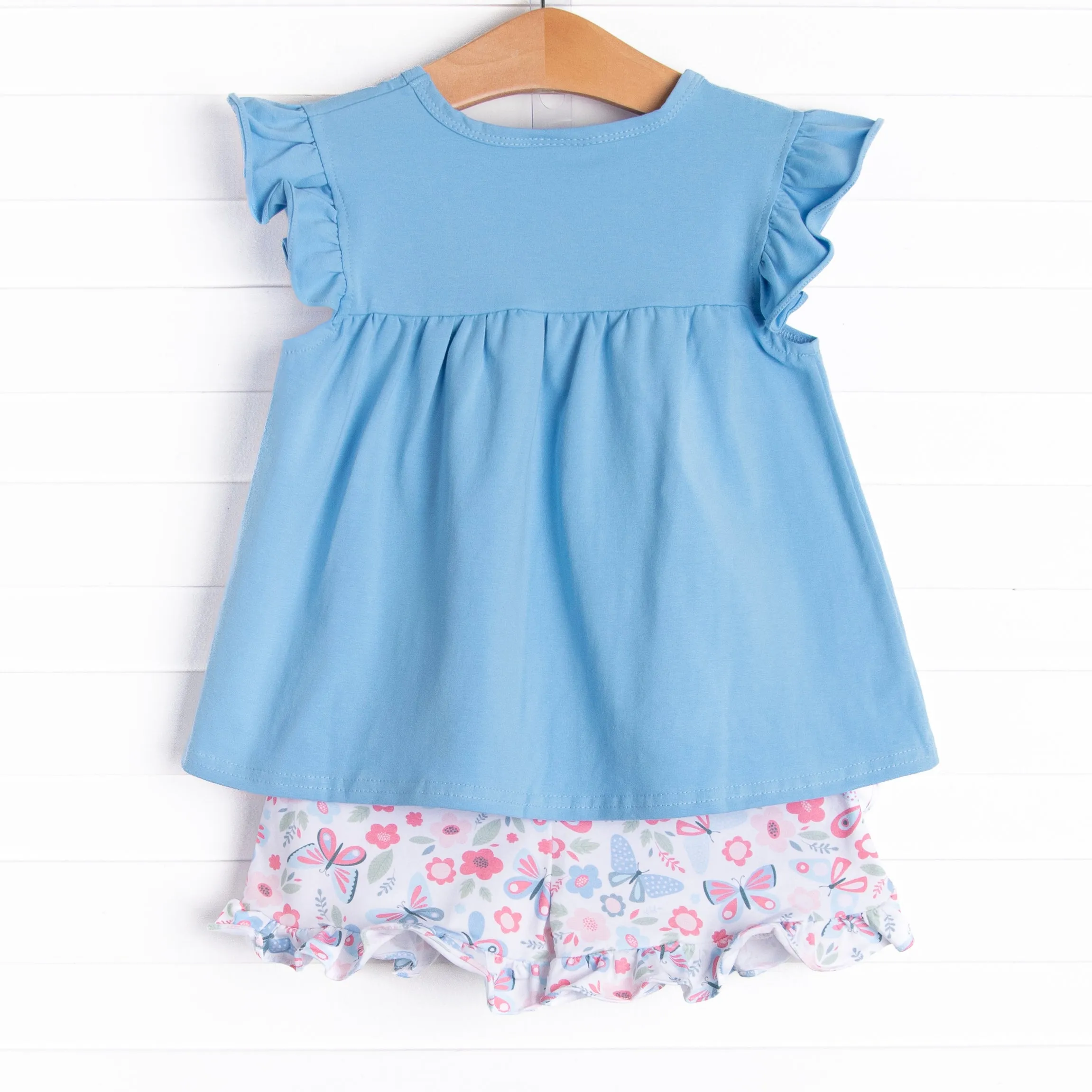 Butterfly Gardens Ruffle Short Set, Blue