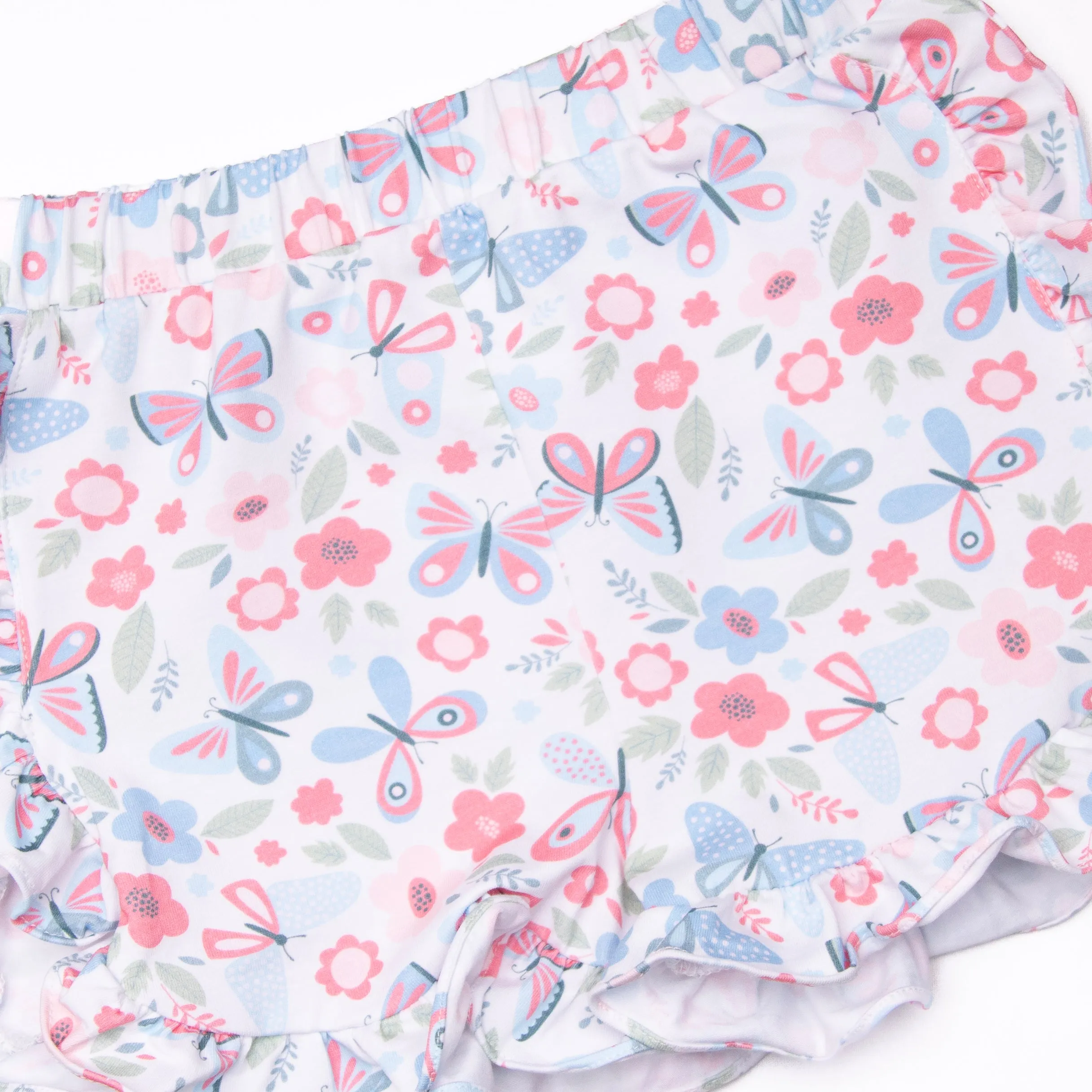 Butterfly Gardens Ruffle Short Set, Blue