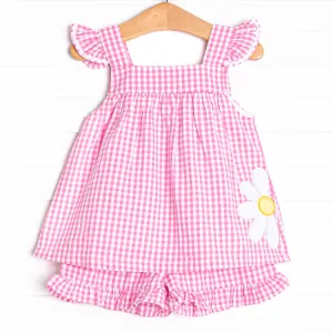 Daisy Days Applique Short Set, Pink