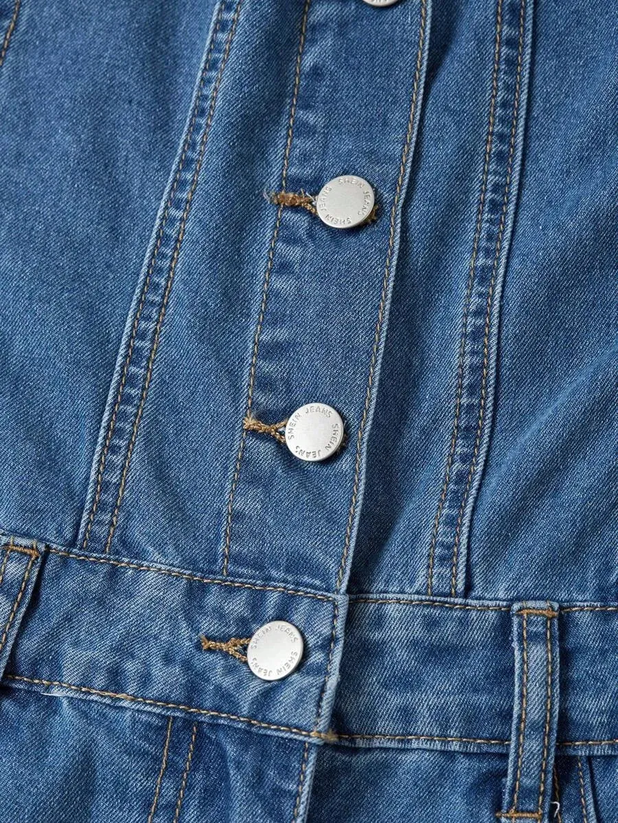Daniela Casual Denim Shirt – High Waist Off Shoulder – Blue