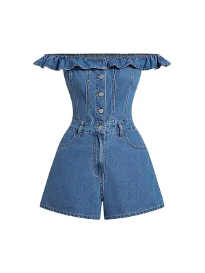 Daniela Casual Denim Shirt – High Waist Off Shoulder – Blue