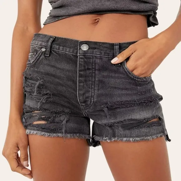 FREE PEOPLE Mid Rise Cutoff Shorts in Washed Black