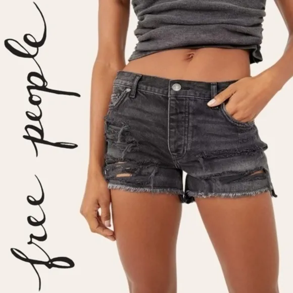 FREE PEOPLE Mid Rise Cutoff Shorts in Washed Black