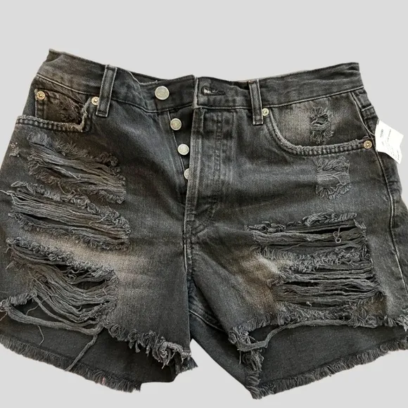FREE PEOPLE Mid Rise Cutoff Shorts in Washed Black