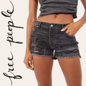 FREE PEOPLE Mid Rise Cutoff Shorts in Washed Black
