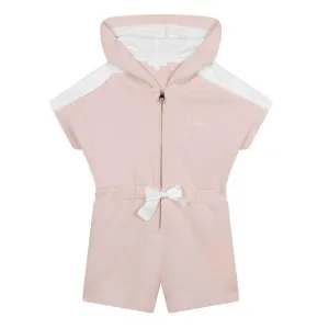 Girls Peach Hooded Jersey Playsuit