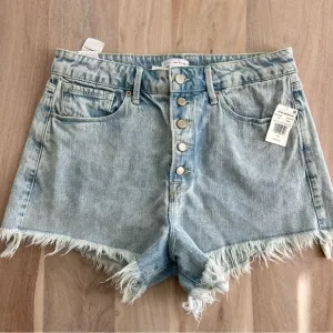 Good American Shorts Size 10/30 Bombshell Denim Jean Fringe Hem NWT $119
