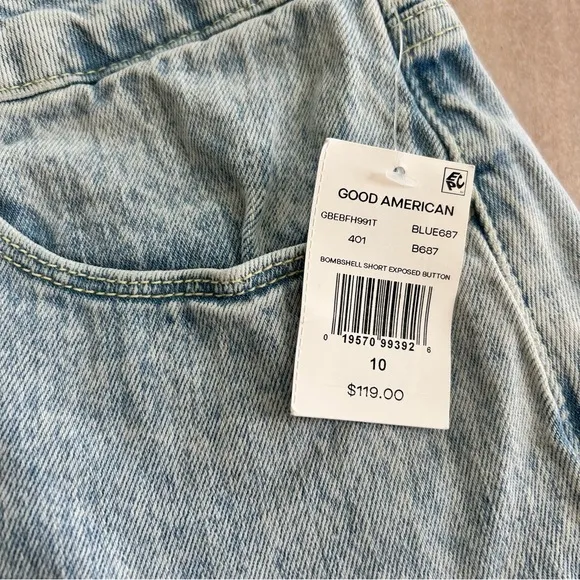 Good American Shorts Size 10/30 Bombshell Denim Jean Fringe Hem NWT $119