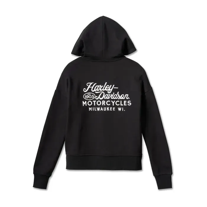 Harley-Davidson® Women's Valley Rumblers V-Neck Pullover Hoodie - Black Beauty