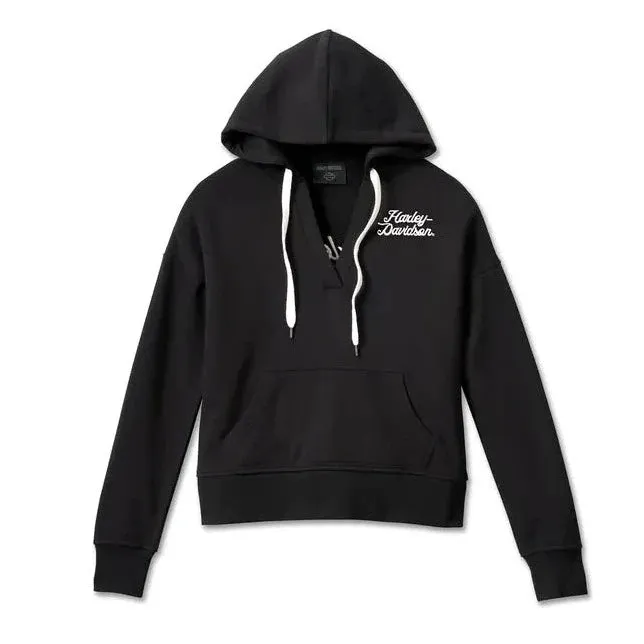 Harley-Davidson® Women's Valley Rumblers V-Neck Pullover Hoodie - Black Beauty