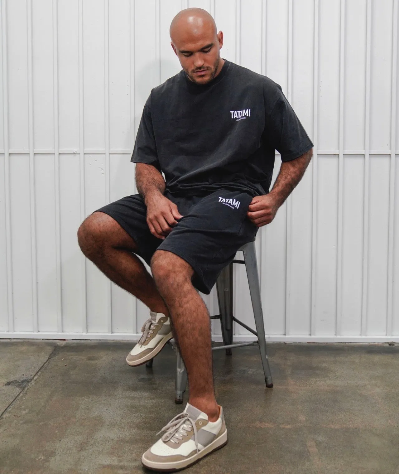 JJ Club Stonewashed Cotton Leisure Shorts - Grey