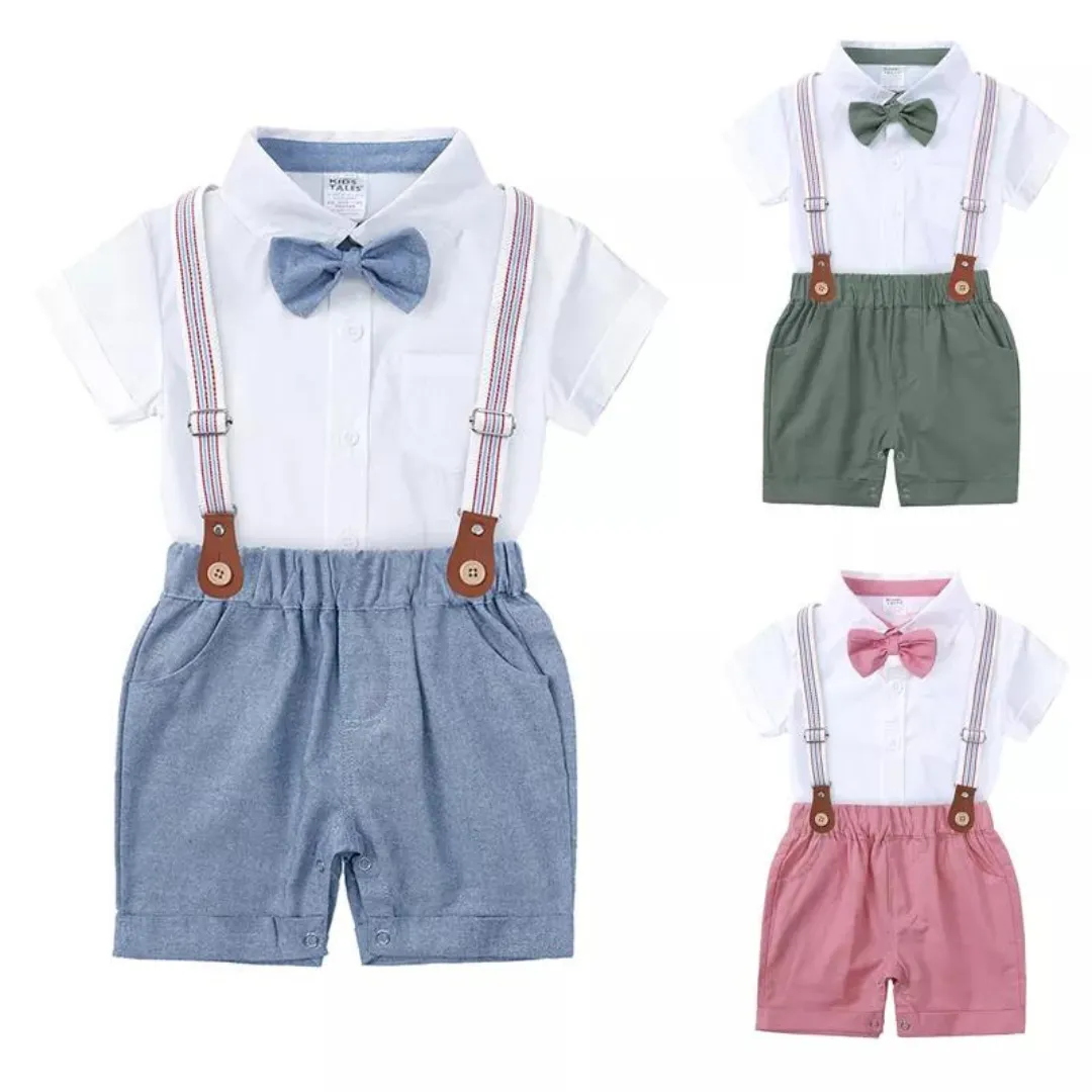 Kids Tales Boy's Shorts, Braces and Shirt Sets - Sage