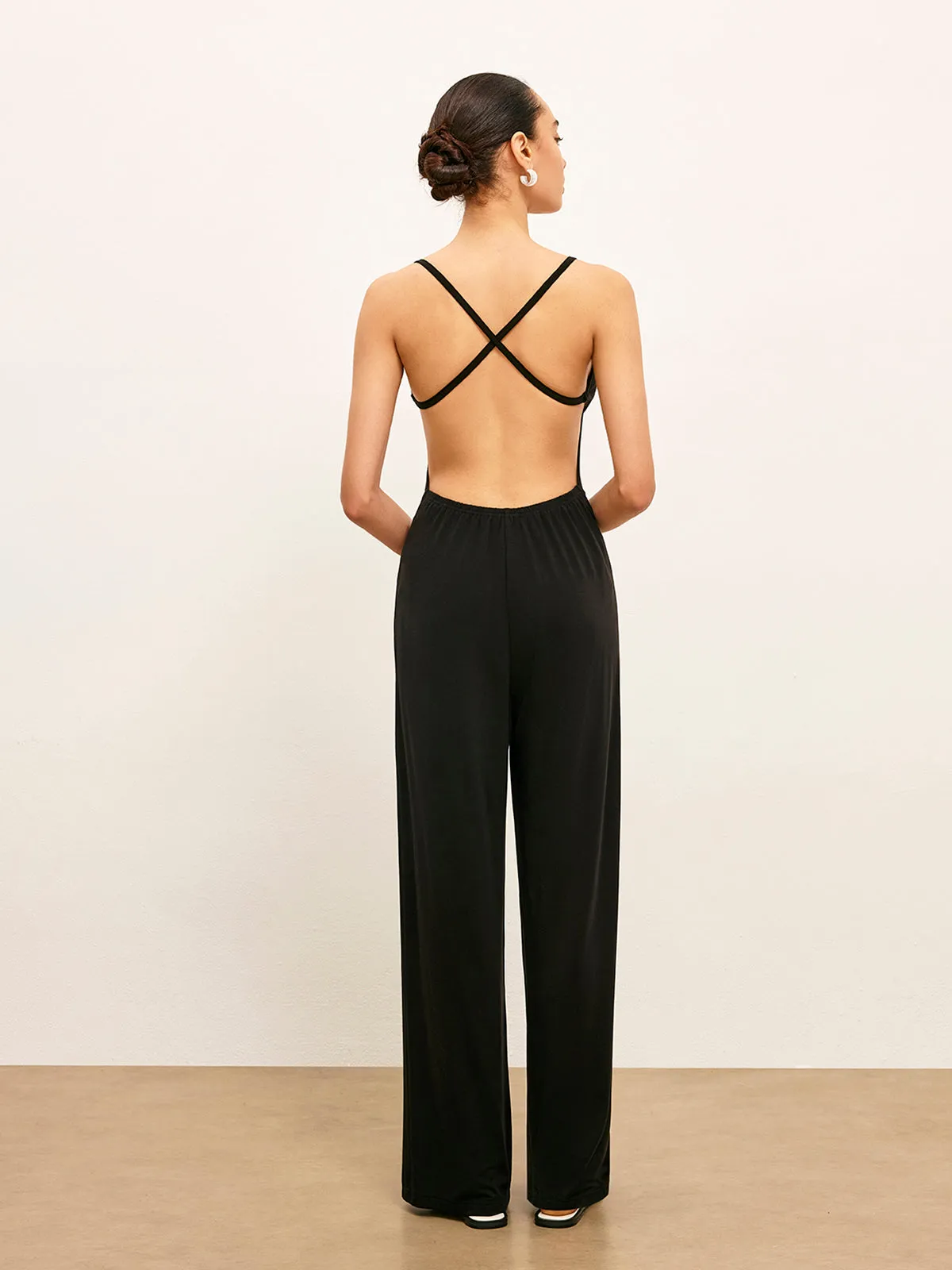 Knit Backless Sleeveless Scoop Neck Jumpsuit