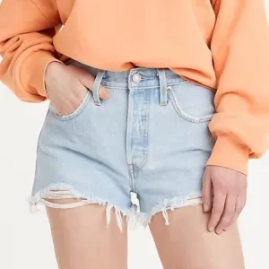 Levi’s 501 High Rise Denim Shorts Distressed Light Wash Size 29 NWT