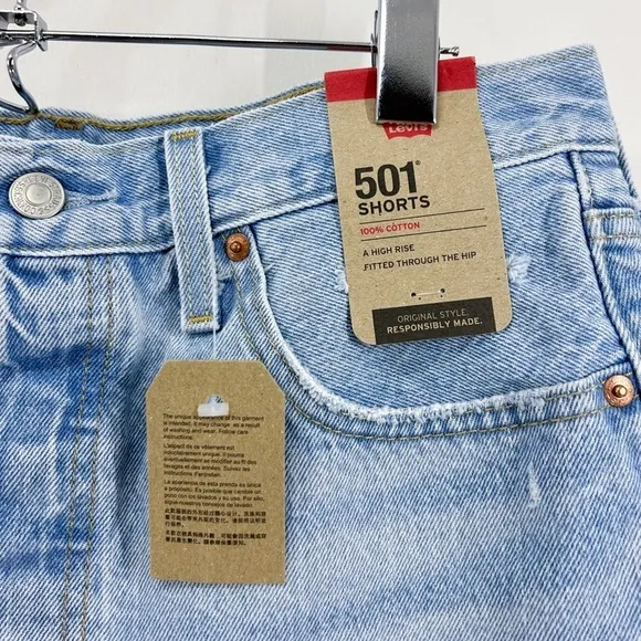 Levi’s 501 High Rise Denim Shorts Distressed Light Wash Size 29 NWT