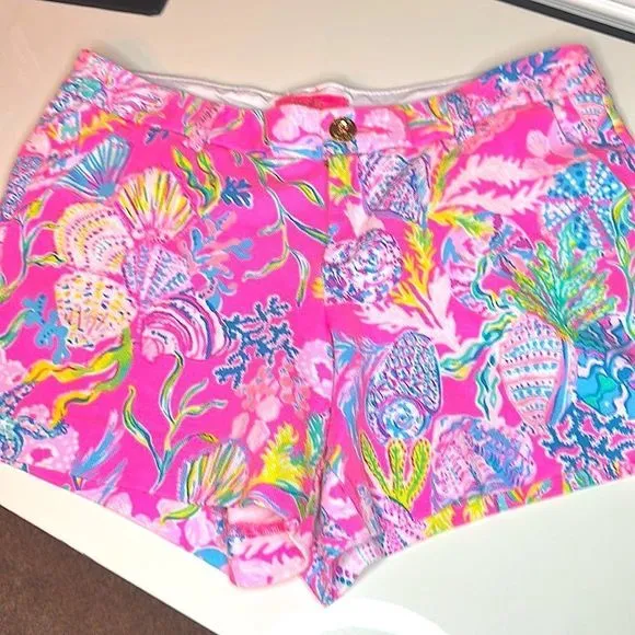 Lilly Pulitzer Callahan Knit Shorts Pink Isle Shell Me Something Good 5&quot;