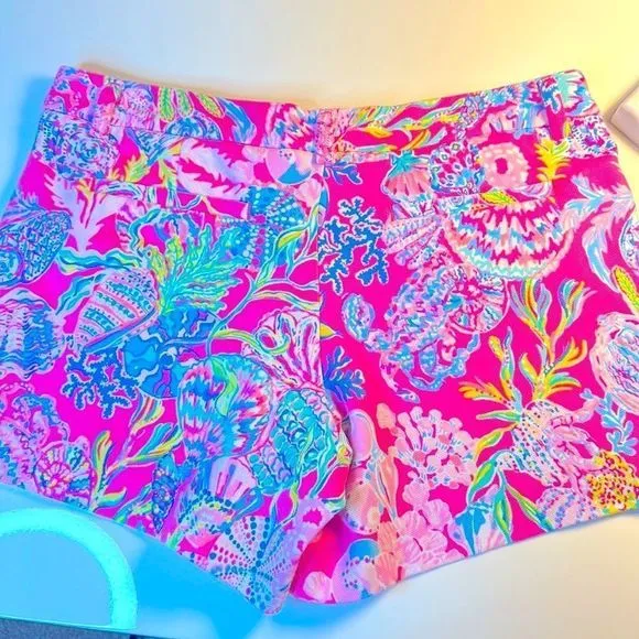 Lilly Pulitzer Callahan Knit Shorts Pink Isle Shell Me Something Good 5&quot;
