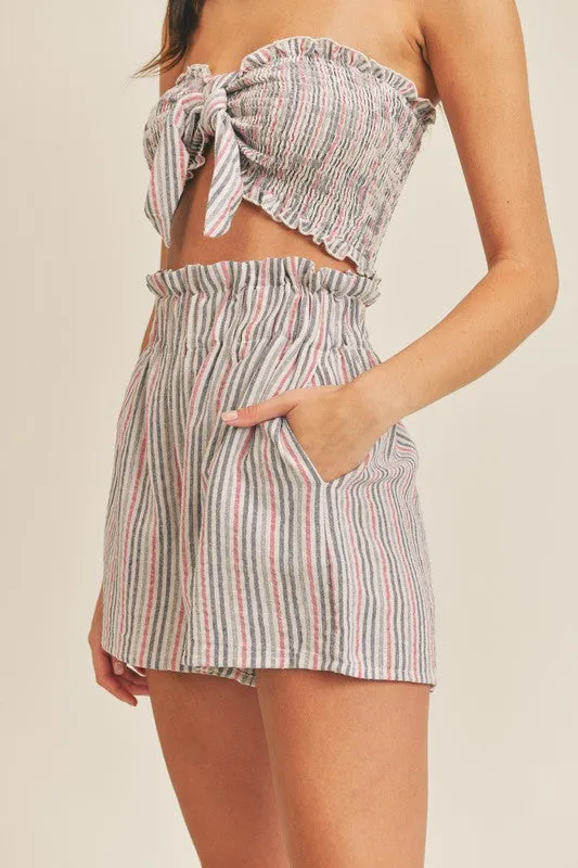 Mable Stripe Smocking Tube Top & Shorts Set