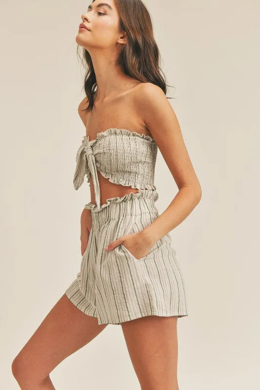 Mable Stripe Smocking Tube Top & Shorts Set