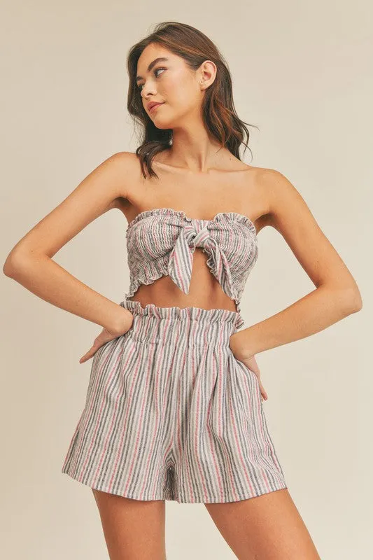 Mable Stripe Smocking Tube Top & Shorts Set