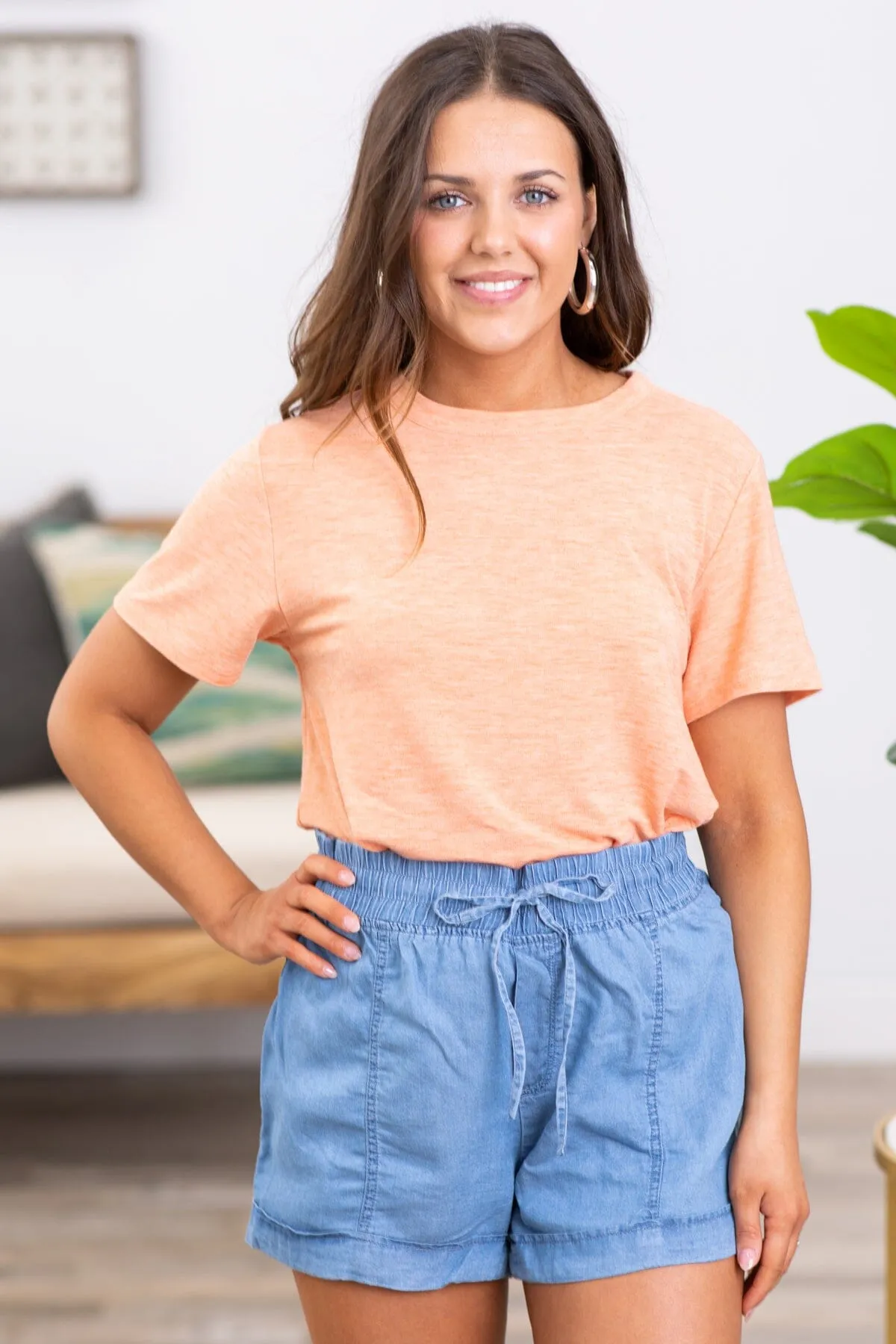 Medium Wash Tencel Elastic Waist Shorts
