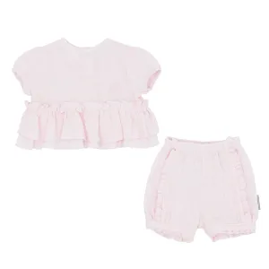New In Pastels & Co Girls Pink Bow Shorts Set