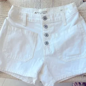 Nili Lotan Mollie button fly shorts size 24 100% cotton creamy white
