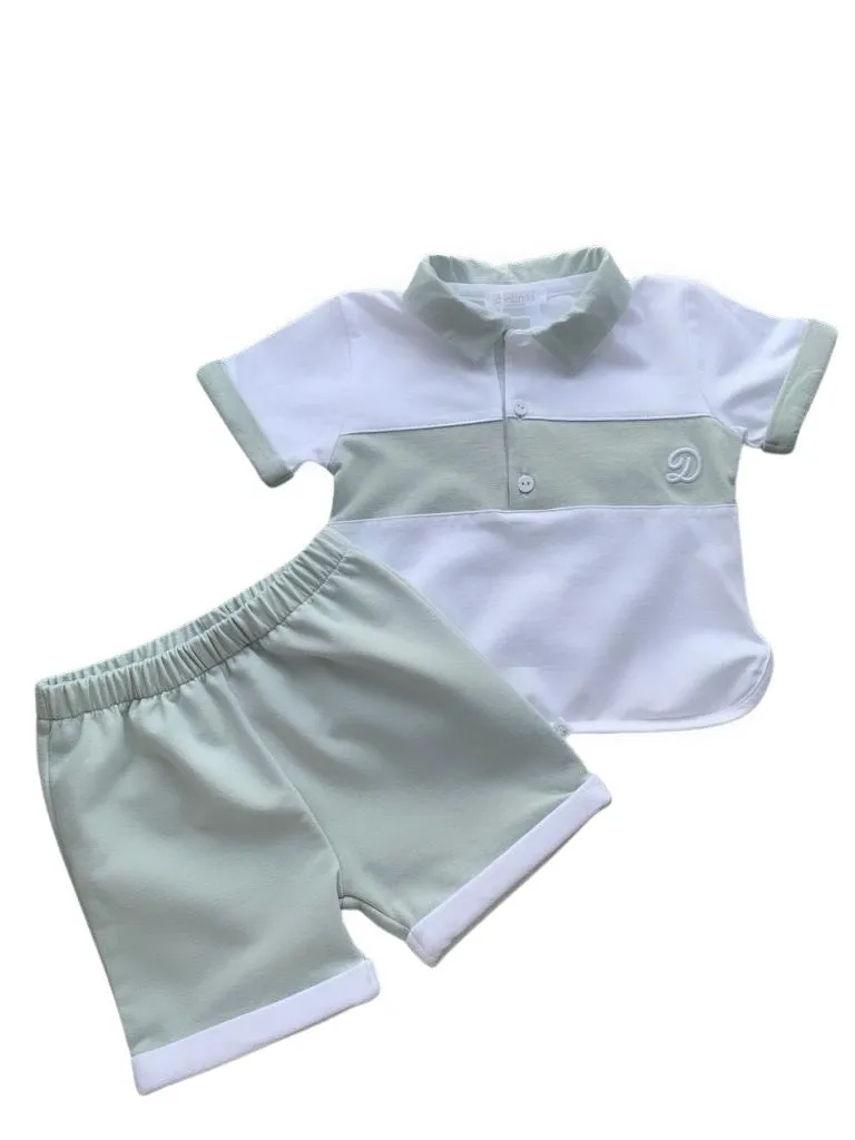 Pale Green and White 2-Piece Short Set