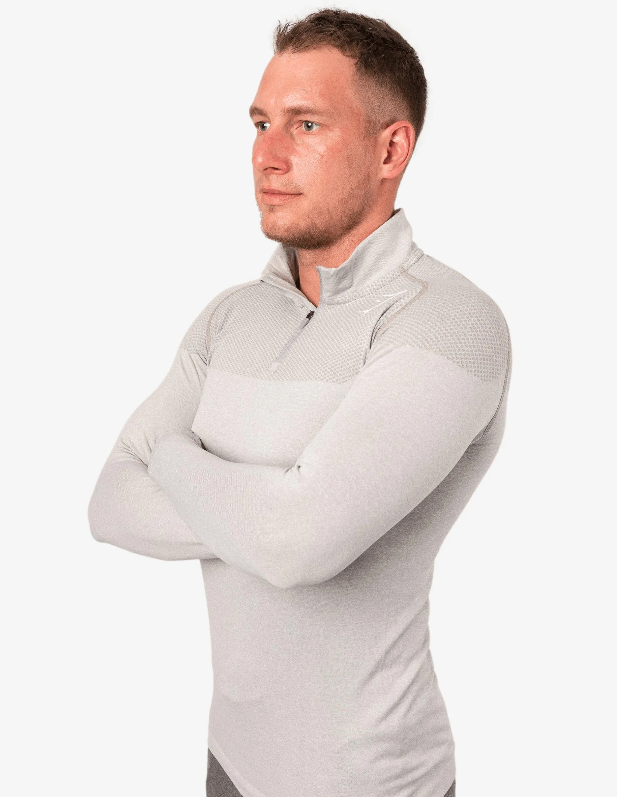 PHANTOM SEAMLESS 1/4 ZIP PULLOVER LIGHT GREY MARL