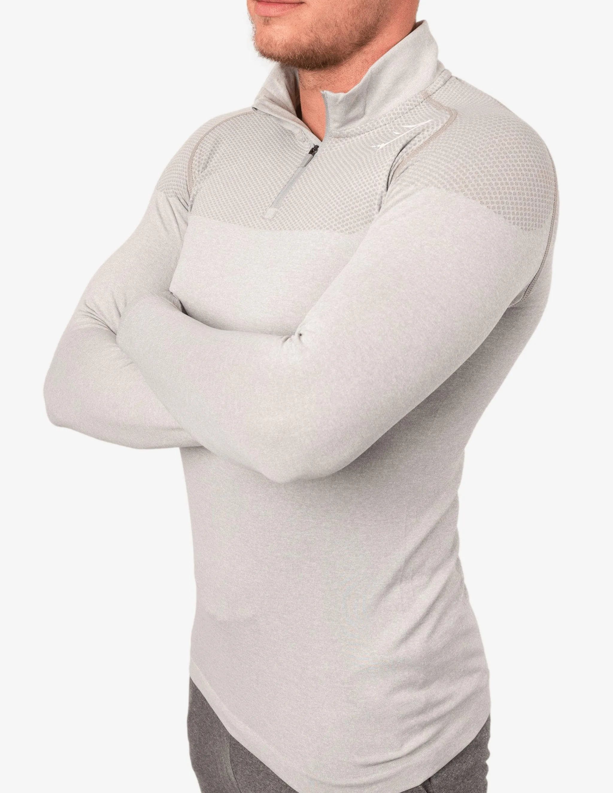 PHANTOM SEAMLESS 1/4 ZIP PULLOVER LIGHT GREY MARL