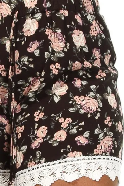 Plus Size Gorgeous Floral Unique Print Crochet Lined Shorts